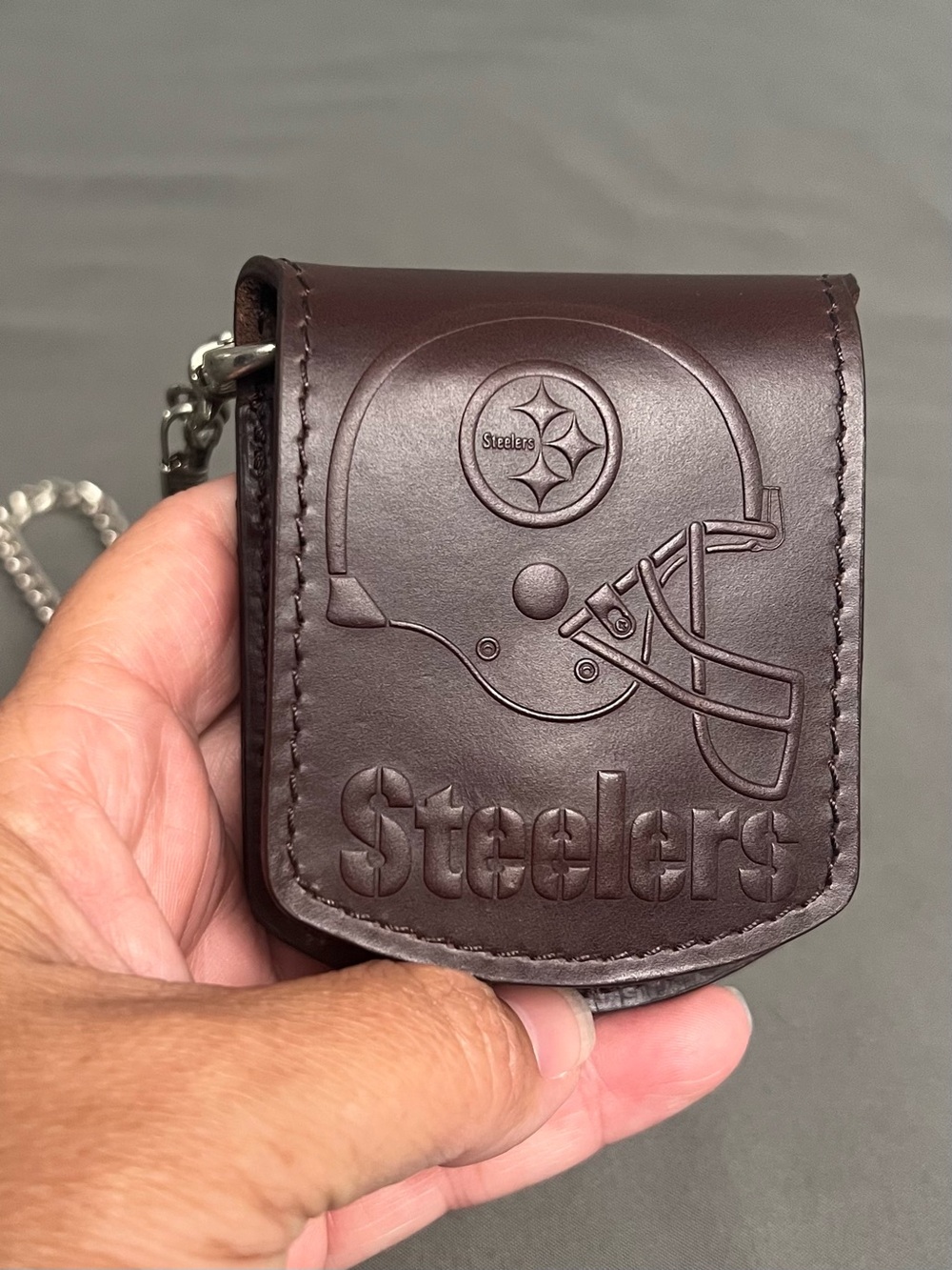 Pittsburgh Steelers NFL Embossed Leather Pocket Watch Case For Belt W/ Chain